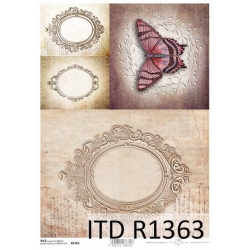 Papier ryżowy A4 R1363 ramki, motyl, vintage